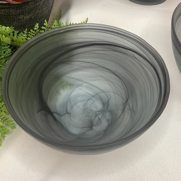 Set of 3 AKCAM Turkish glass BLACK SWIRL frosted soup / cereal bowls - Picture 2 of 9